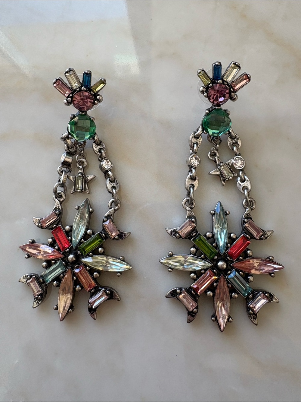 Vintage inspired Multicolor Crystal Drop Statement Earrings